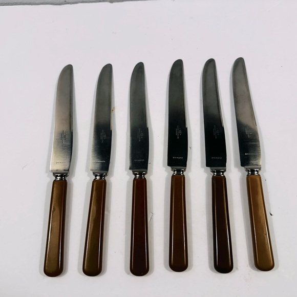 Vntg ALFRED FIELD & CO. PROGRESS Bakelite Handles 6pc KNIFE - Picture 1 of 4